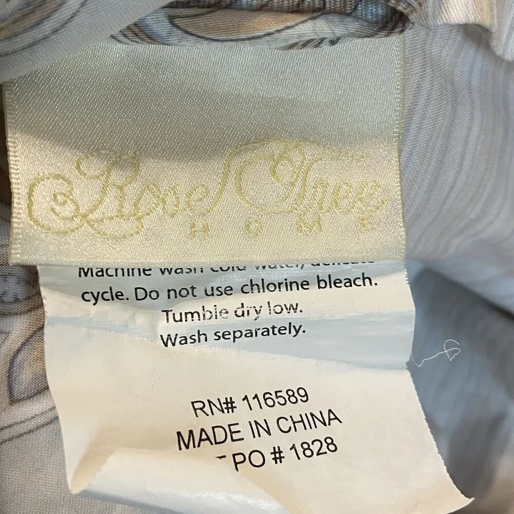 Rose Tree Home Paisley Pillow Sham Blue Peach Brown Beige Cotton Buttons Tie Set